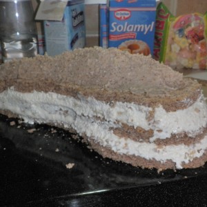 Tvarohovú plnku spravíme takto: zmiešame 200g Helie, 2 hrudkové tvarohy, 1 vanilkový cukor, 4-6 PL práškového cukru, 6 PL želatíny. Jednotlivé pláty plníme tvarohovou plnkou (môžeme pridať aj ovocie ako mandarinky, ananás atď.).